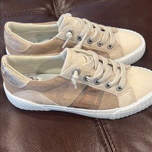 Chic Beige and White Lace-Up Sneakers